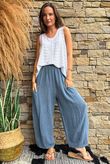 Lina Linen Blend Barrel Pant Washed Navy
